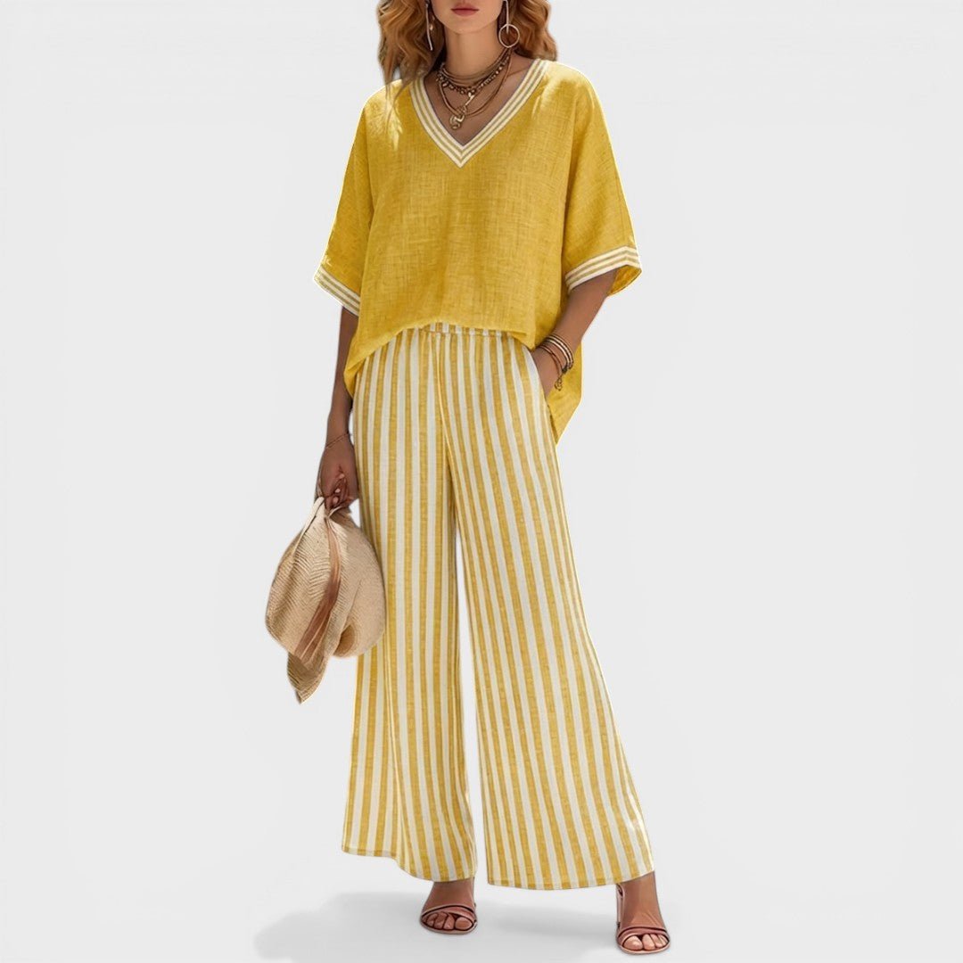 Damski Zestaw Dwuczęściowy | Krój Oversized z Szerokimi Spodniami - Arkadya Outlet - Sets