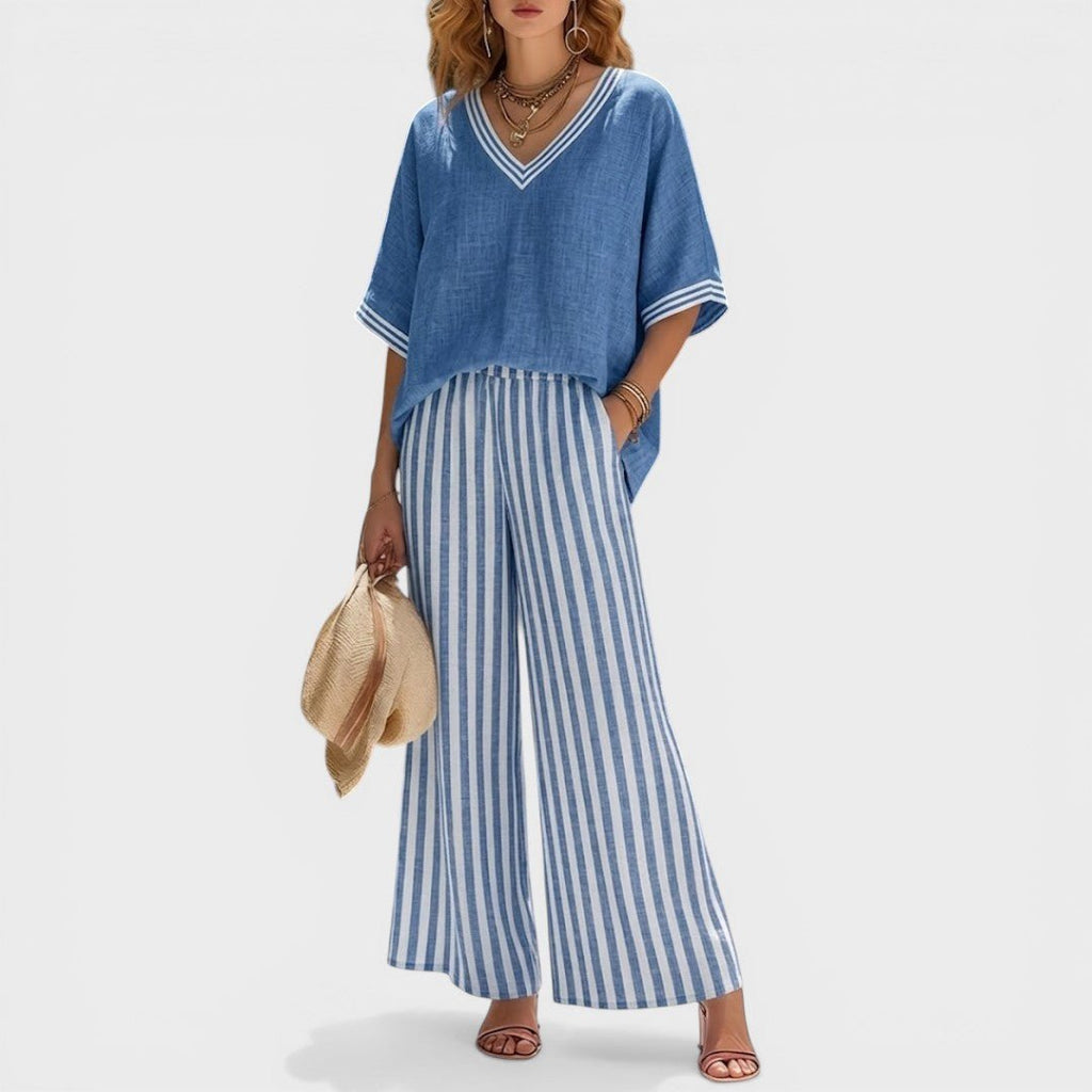 Damski Zestaw Dwuczęściowy | Krój Oversized z Szerokimi Spodniami - Arkadya Outlet - Sets