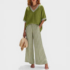 Damski Zestaw Dwuczęściowy | Krój Oversized z Szerokimi Spodniami - Arkadya Outlet - Sets