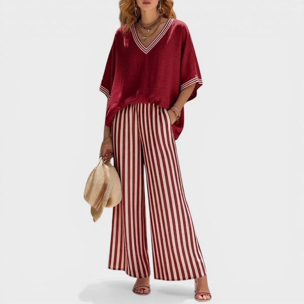 Damski Zestaw Dwuczęściowy | Krój Oversized z Szerokimi Spodniami - Arkadya Outlet - Sets