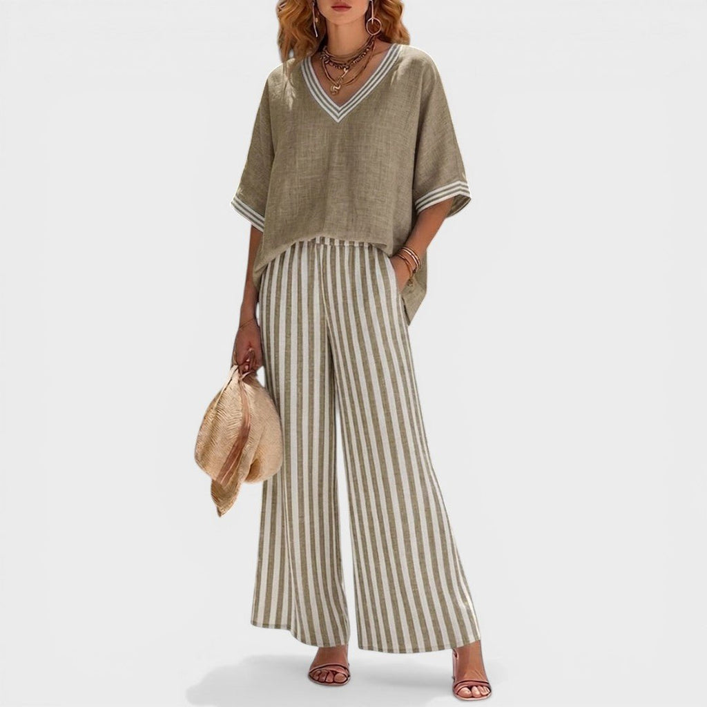 Damski Zestaw Dwuczęściowy | Krój Oversized z Szerokimi Spodniami - Arkadya Outlet - Sets