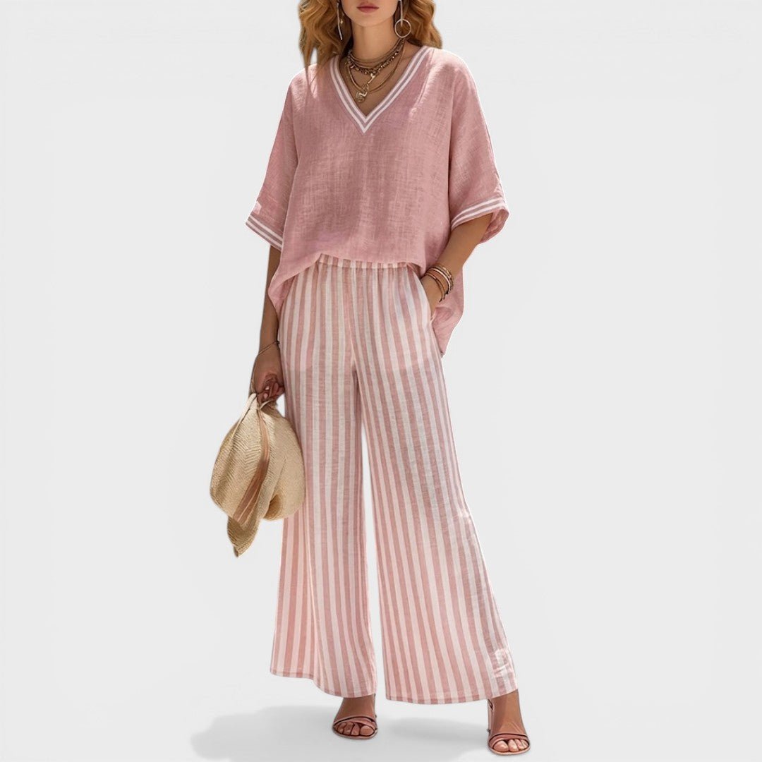 Damski Zestaw Dwuczęściowy | Krój Oversized z Szerokimi Spodniami - Arkadya Outlet - Sets