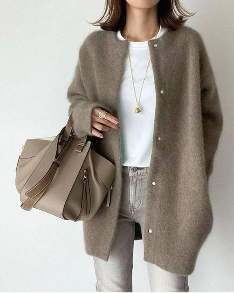 Damski Zestaw Sweter Kardigan | Otwarty Przód bez Zapięcia - Arkadya Outlet - Sets