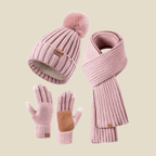 Damski Zestaw Zimowy | Czapka, Szalik i Rękawiczki w Prążek - Arkadya Outlet - Sets