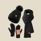 Damski Zestaw Zimowy | Czapka, Szalik i Rękawiczki w Prążek - Arkadya Outlet - Sets