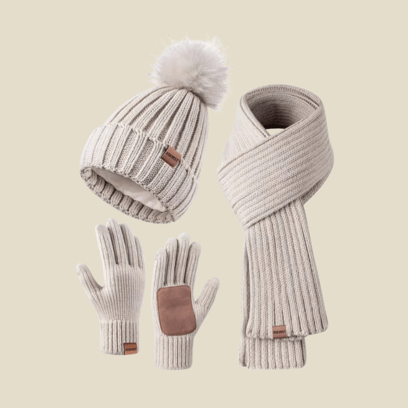 Damski Zestaw Zimowy | Czapka, Szalik i Rękawiczki w Prążek - Arkadya Outlet - Sets