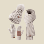 Damski Zestaw Zimowy | Czapka, Szalik i Rękawiczki w Prążek - Arkadya Outlet - Sets
