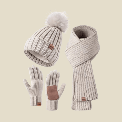 Damski Zestaw Zimowy | Czapka, Szalik i Rękawiczki w Prążek - Arkadya Outlet - Sets