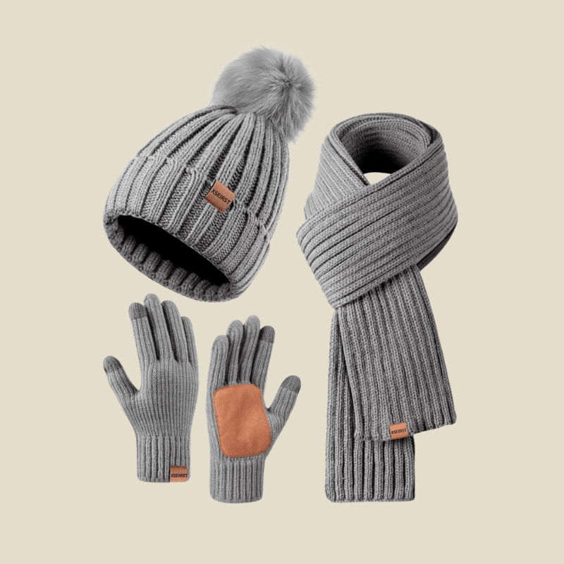 Damski Zestaw Zimowy | Czapka, Szalik i Rękawiczki w Prążek - Arkadya Outlet - Sets