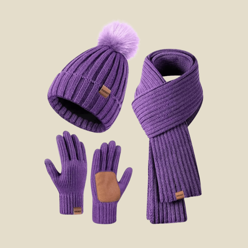 Damski Zestaw Zimowy | Czapka, Szalik i Rękawiczki w Prążek - Arkadya Outlet - Sets