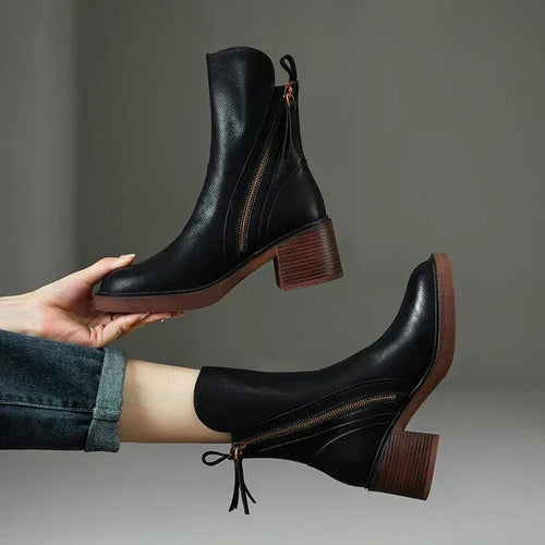Damskie Botki Chelsea z Okrągłym Noskiem i Obcasem - Arkadya Outlet - Boots