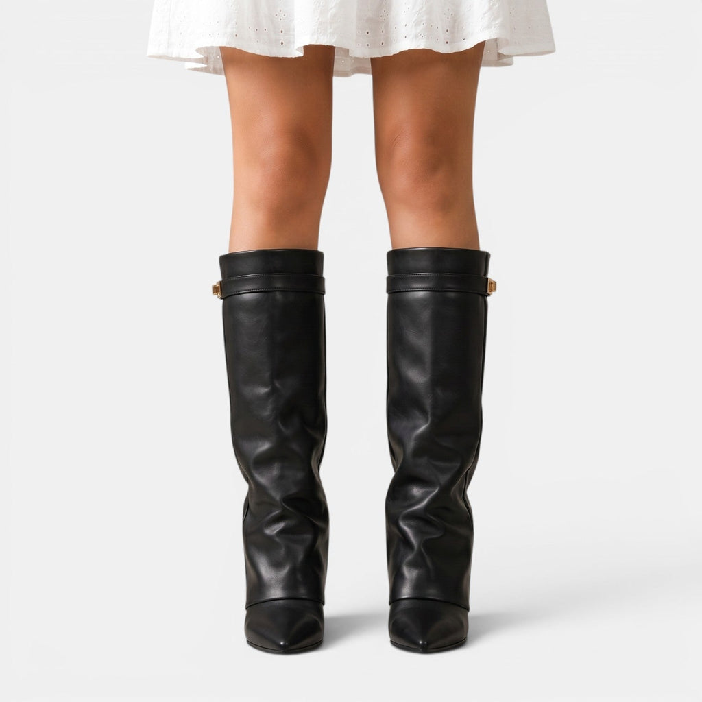 Damskie Botki | Cholewka do kolan z klinowym obcasem - Arkadya Outlet - Boots