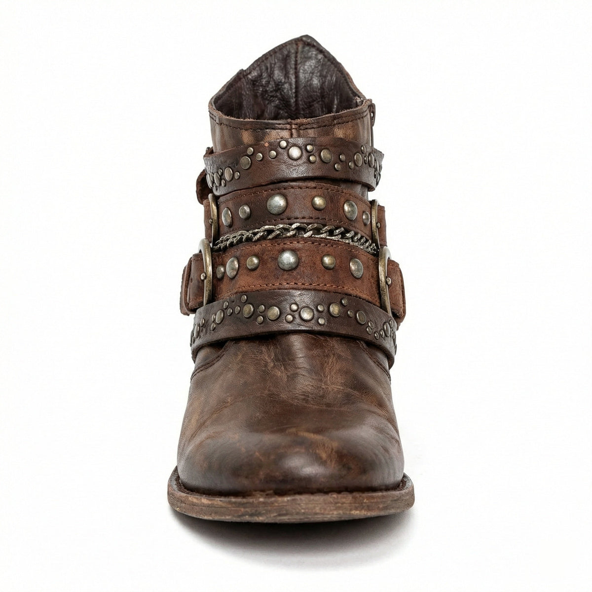 Damskie Botki | Wielopaskowe z Klamrami i Nitami na Boku - Arkadya Outlet - Boots