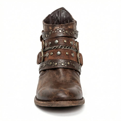 Damskie Botki | Wielopaskowe z Klamrami i Nitami na Boku - Arkadya Outlet - Boots
