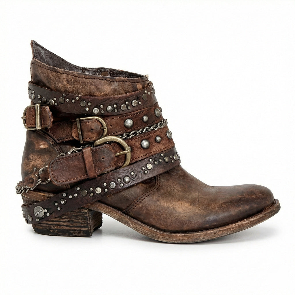 Damskie Botki | Wielopaskowe z Klamrami i Nitami na Boku - Arkadya Outlet - Boots