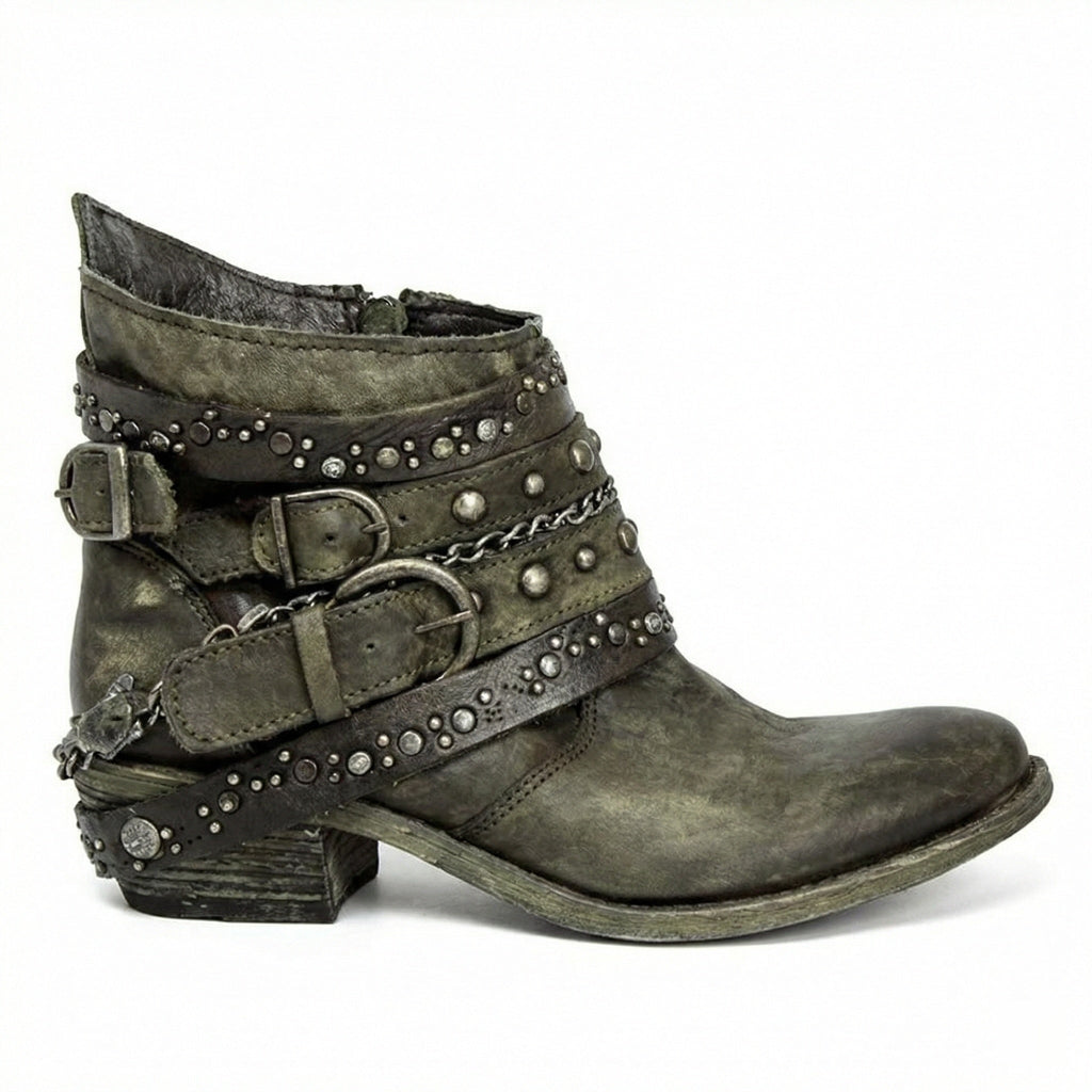 Damskie Botki | Wielopaskowe z Klamrami i Nitami na Boku - Arkadya Outlet - Boots