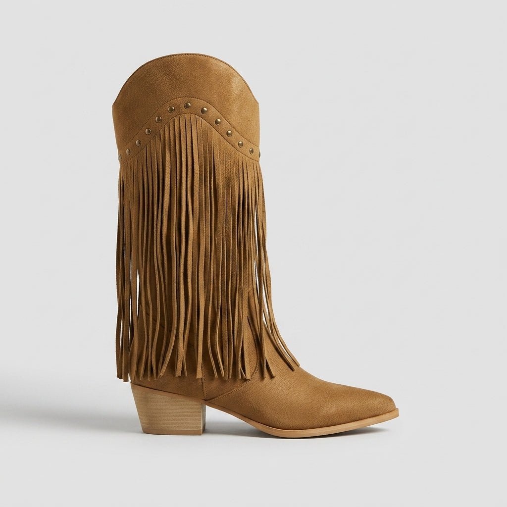 Damskie Kozaki | Szpiczasty Nosek i Frędzle do Kolan - Arkadya Outlet - Boots