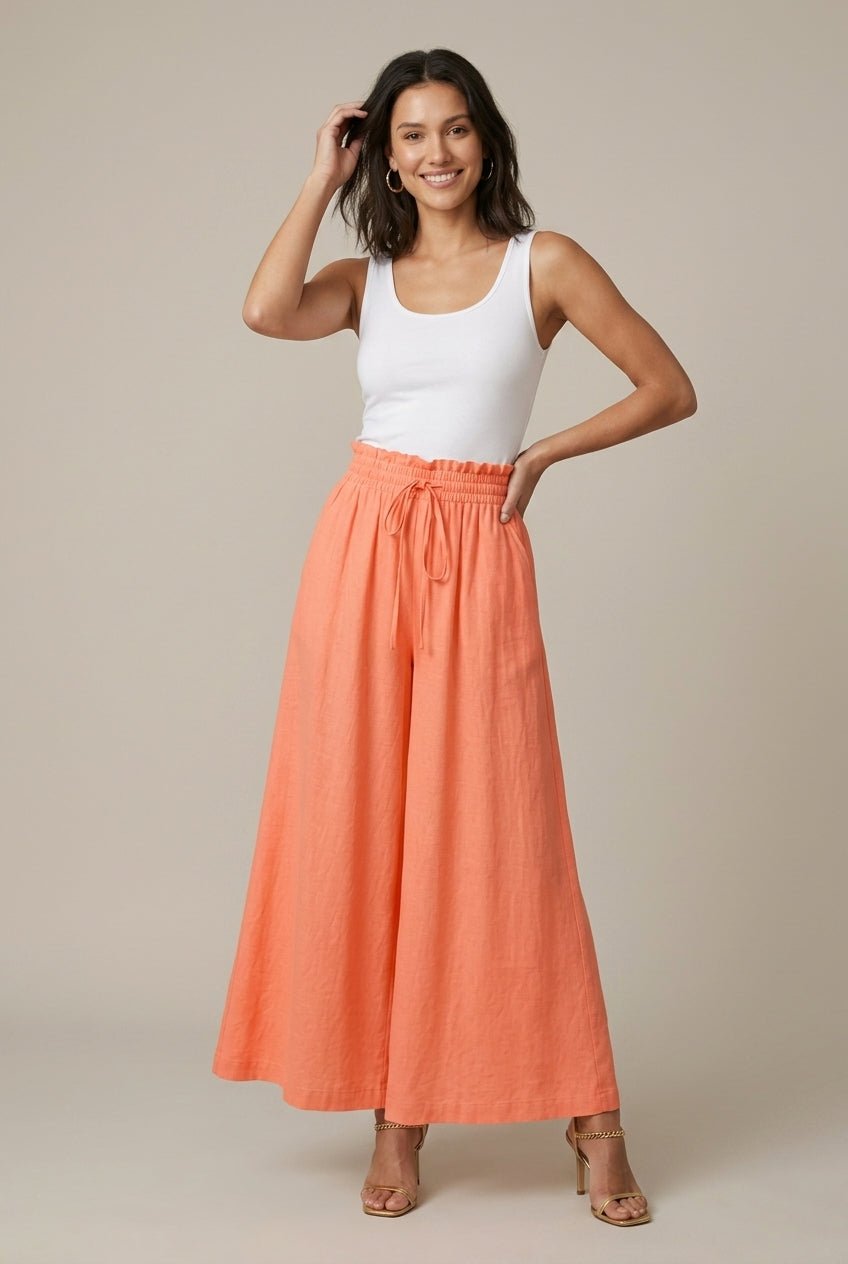 Damskie Spodnie Palazzo | Szerokie nogawki z troczkiem w pasie - Arkadya Outlet - Trousers