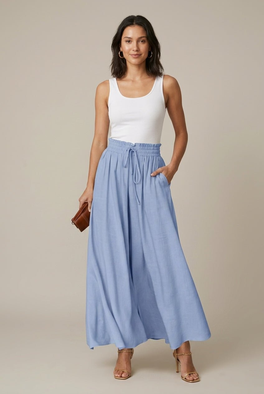 Damskie Spodnie Palazzo | Szerokie nogawki z troczkiem w pasie - Arkadya Outlet - Trousers