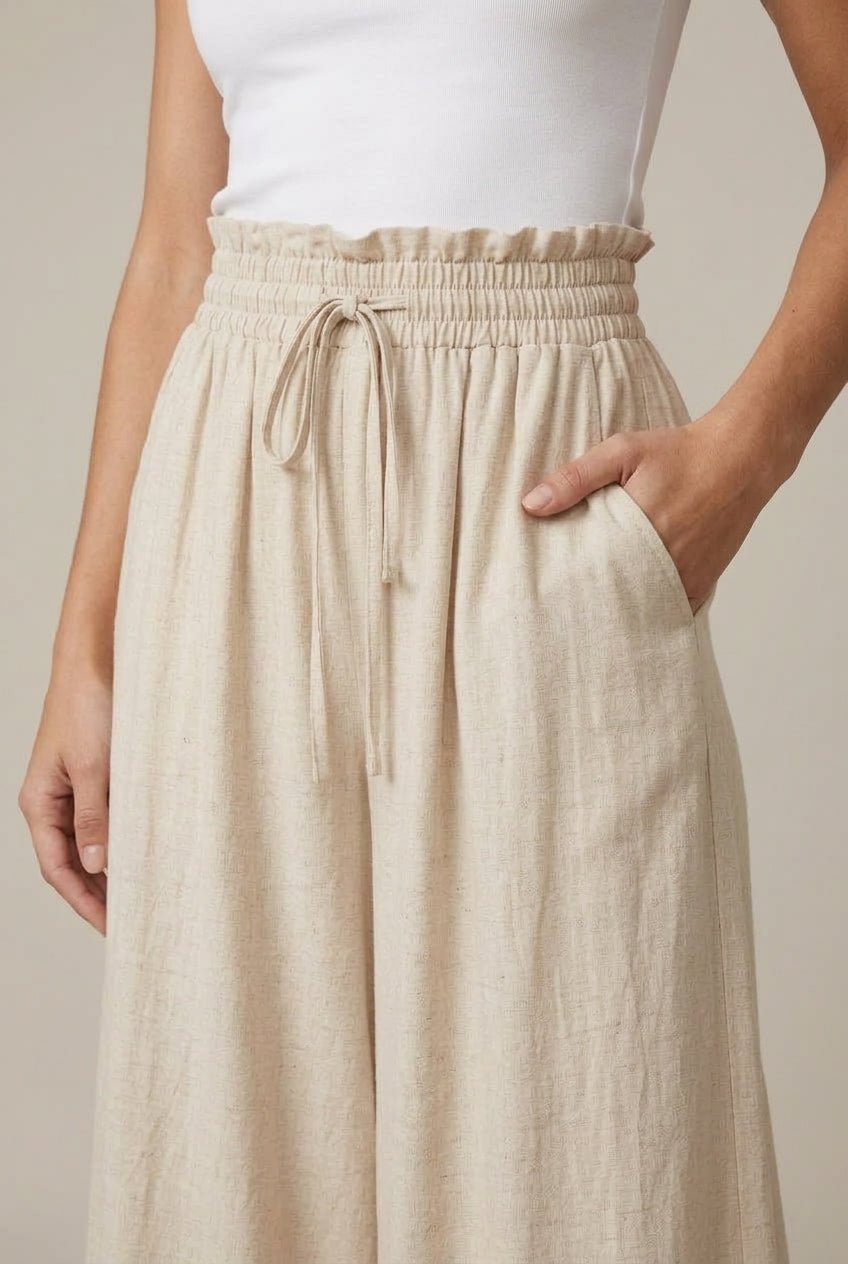 Damskie Spodnie Palazzo | Szerokie nogawki z troczkiem w pasie - Arkadya Outlet - Trousers