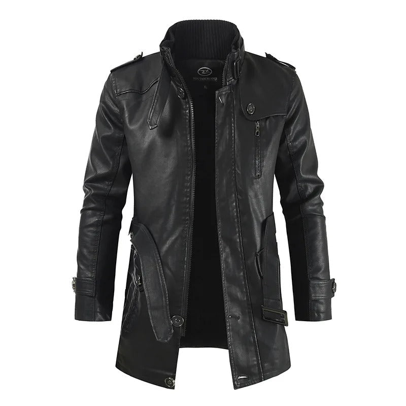 Długa kurtka męska zapięcie na zamek kieszenie stójka przód - Arkadya Outlet - Men Jacket