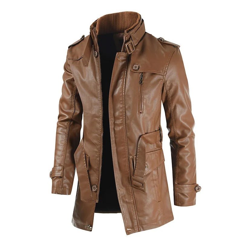 Długa kurtka męska zapięcie na zamek kieszenie stójka przód - Arkadya Outlet - Men Jacket