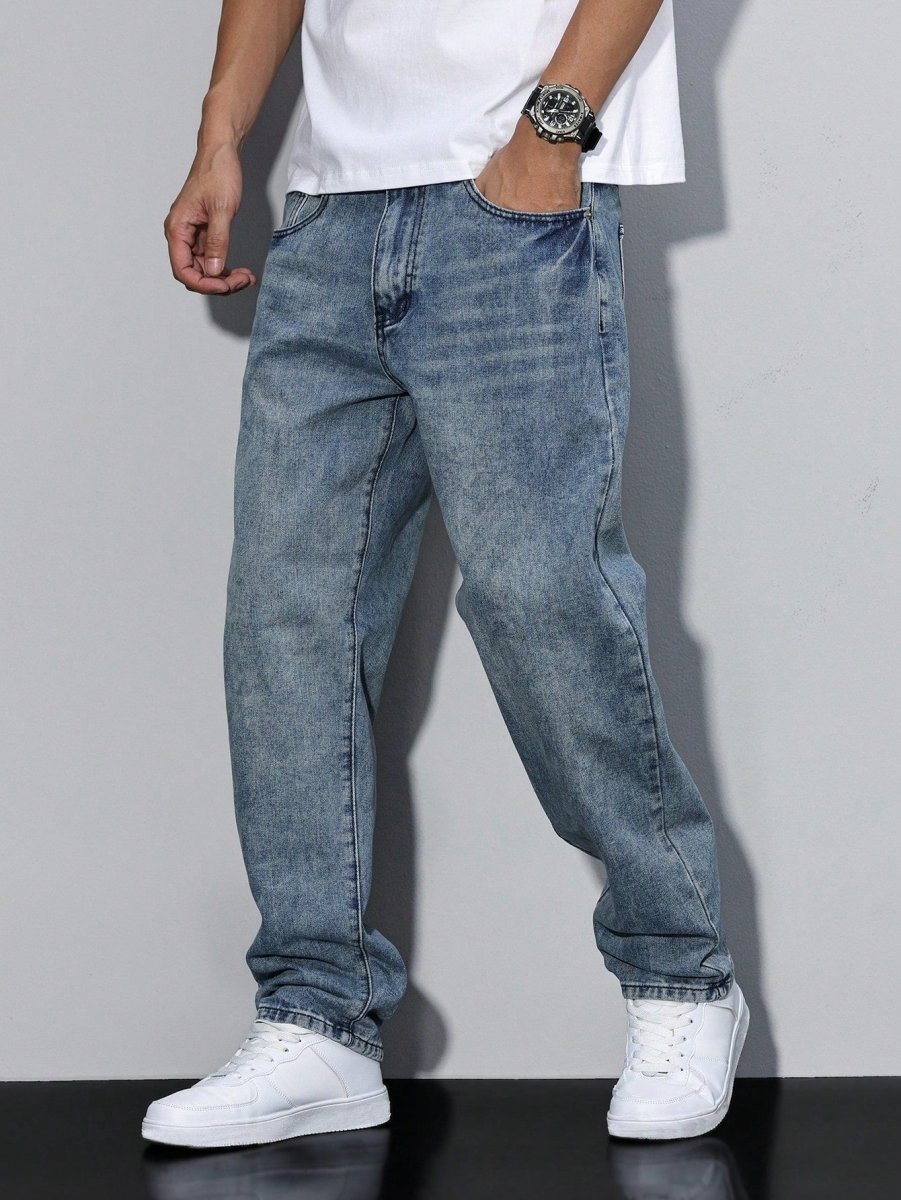 Dżinsy Męskie | Luźny krój z prostą nogawką i paskiem - Arkadya Outlet - Jeans