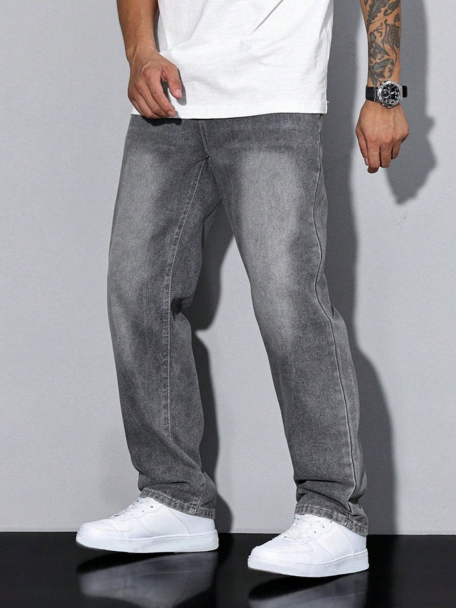 Dżinsy Męskie | Luźny krój z prostą nogawką i paskiem - Arkadya Outlet - Jeans