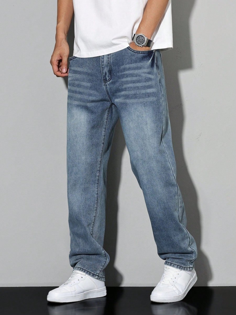 Dżinsy Męskie | Luźny krój z prostą nogawką i paskiem - Arkadya Outlet - Jeans