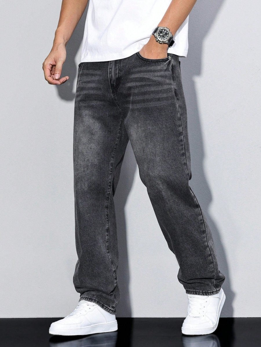 Dżinsy Męskie | Luźny krój z prostą nogawką i paskiem - Arkadya Outlet - Jeans