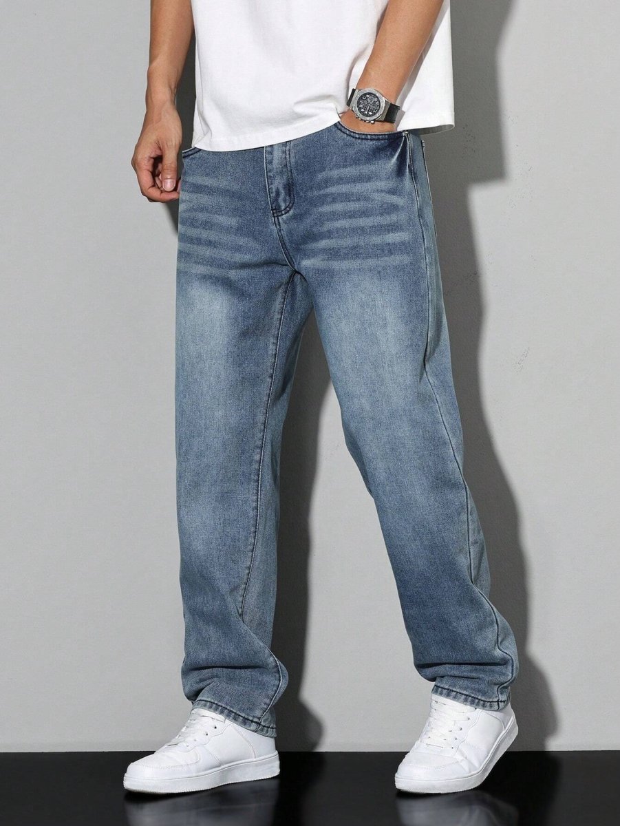 Dżinsy Męskie | Luźny krój z prostą nogawką i paskiem - Arkadya Outlet - Jeans