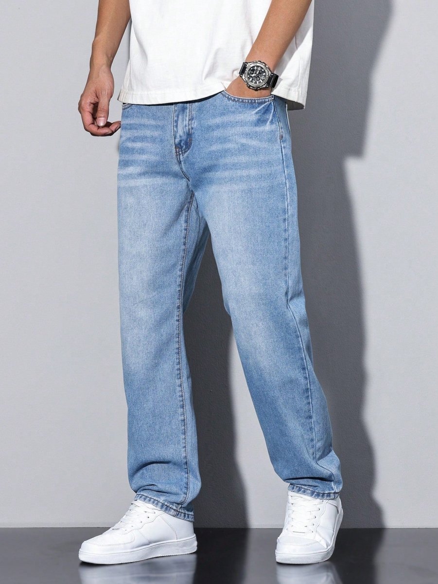 Dżinsy Męskie | Luźny krój z prostą nogawką i paskiem - Arkadya Outlet - Jeans