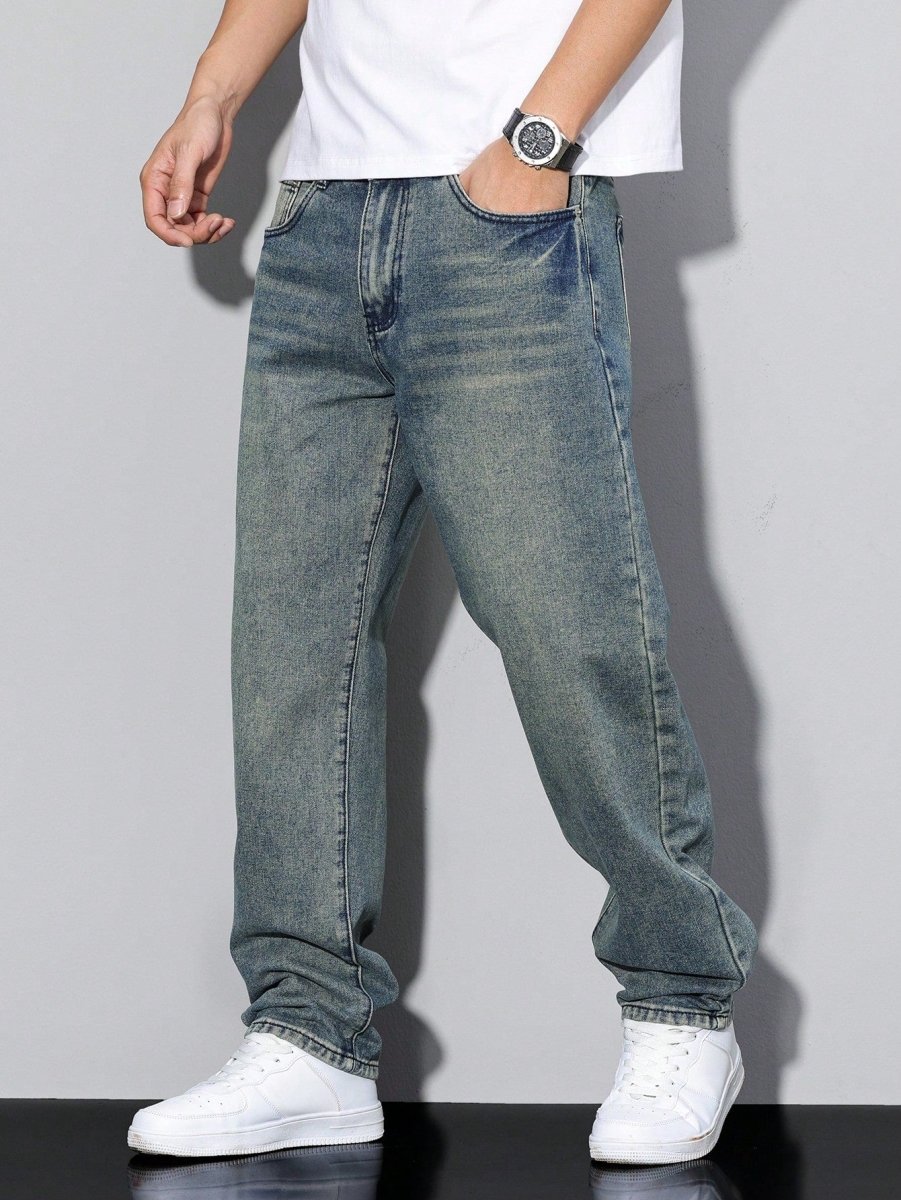 Dżinsy Męskie | Luźny krój z prostą nogawką i paskiem - Arkadya Outlet - Jeans