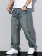 Dżinsy Męskie | Luźny krój z prostą nogawką i paskiem - Arkadya Outlet - Jeans