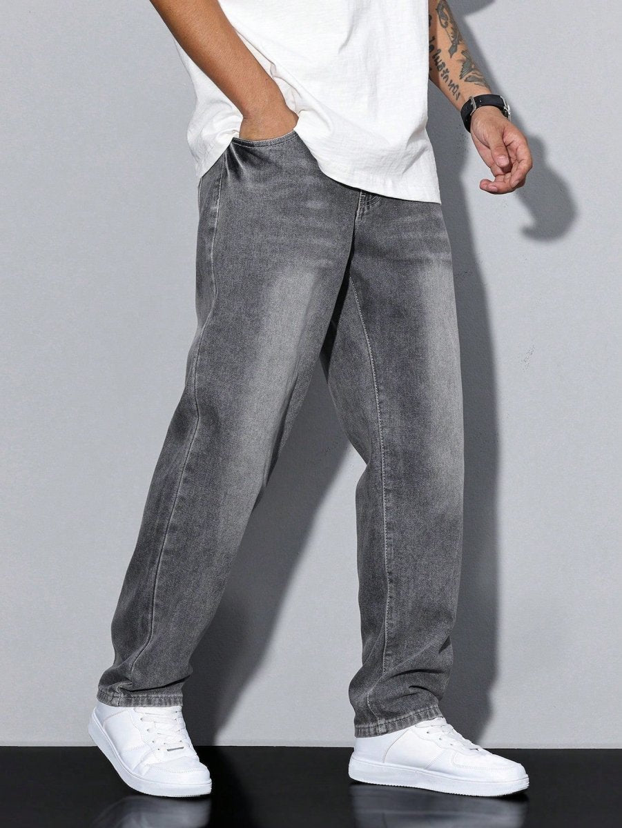 Dżinsy Męskie | Luźny krój z prostą nogawką i paskiem - Arkadya Outlet - Jeans