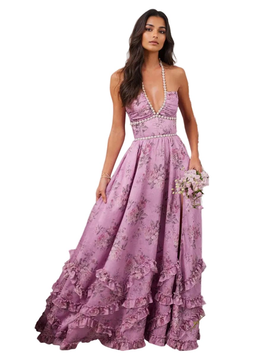 Elegancka sukienka damska w kroju A - line – rozkloszowana sylwetka - Arkadya Outlet - Women Maxi Dress