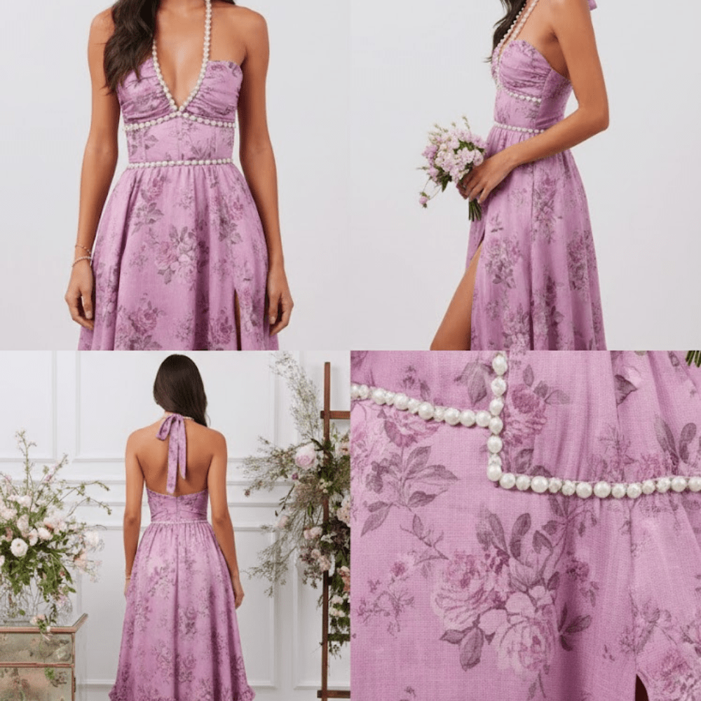 Elegancka sukienka damska w kroju A - line – rozkloszowana sylwetka - Arkadya Outlet - Women Maxi Dress