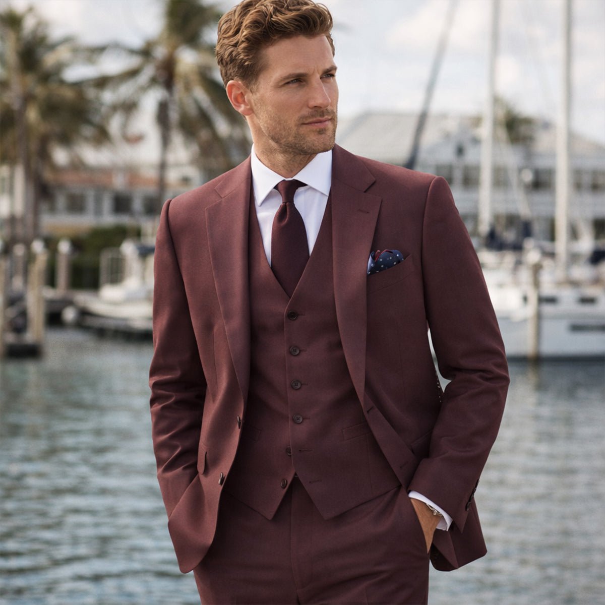 Garnitur męski trzyczęściowy – dopasowany krój - Arkadya Outlet - Men Suit