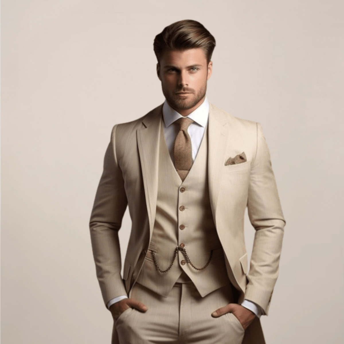 Garnitur Męski Trzyczęściowy | Krój Formalny na Ceremonie Ślubne - Arkadya Outlet - Suits