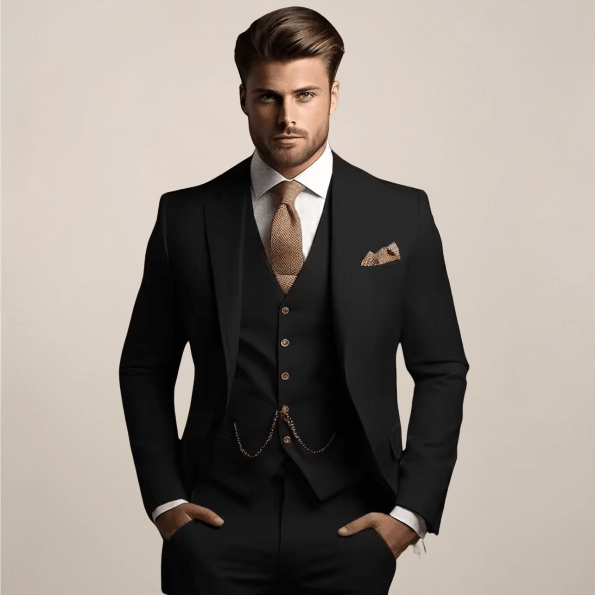 Garnitur Męski Trzyczęściowy | Krój Formalny na Ceremonie Ślubne - Arkadya Outlet - Suits