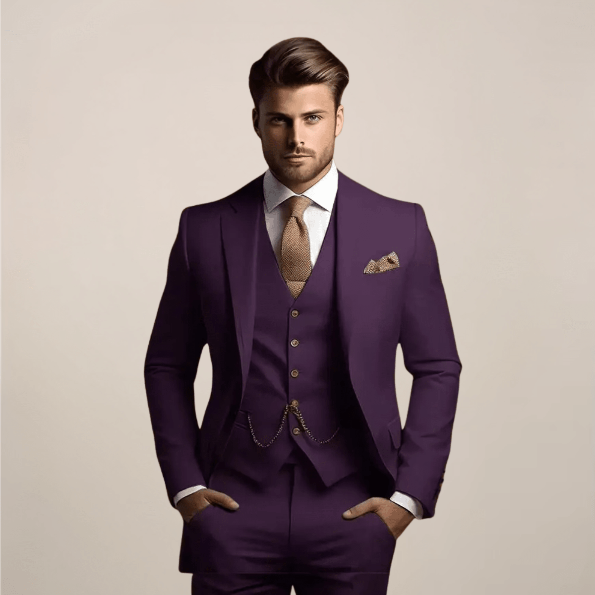 Garnitur Męski Trzyczęściowy | Krój Formalny na Ceremonie Ślubne - Arkadya Outlet - Suits