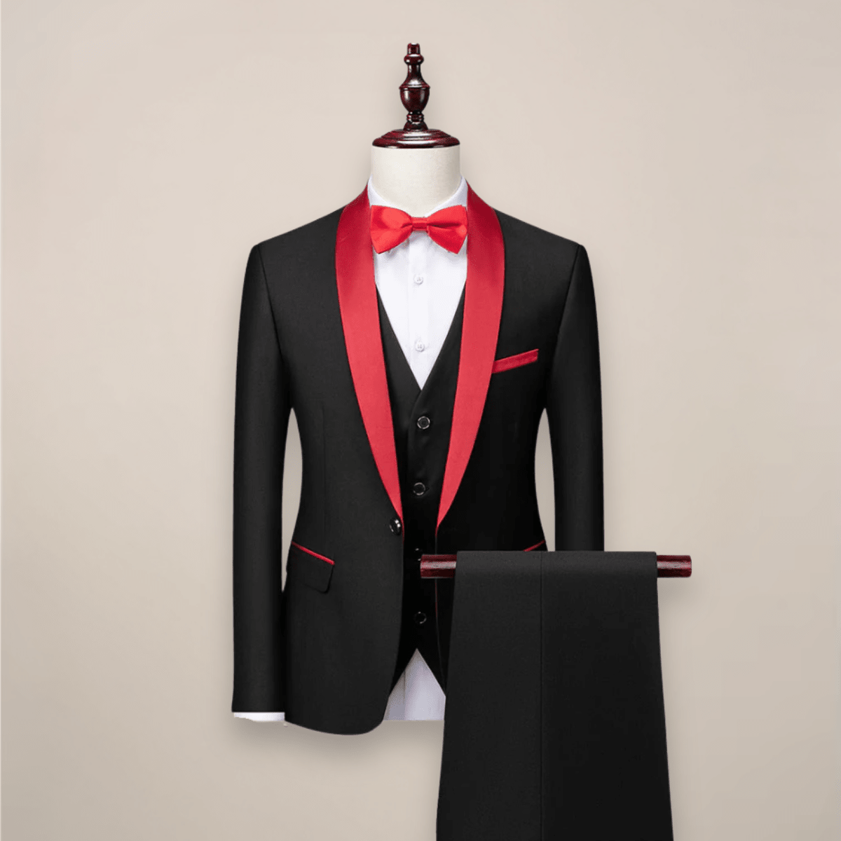 Garnitur Męski Trzyczęściowy | Smoking z Klapą Szalową i Kamizelką - Arkadya Outlet - Suits