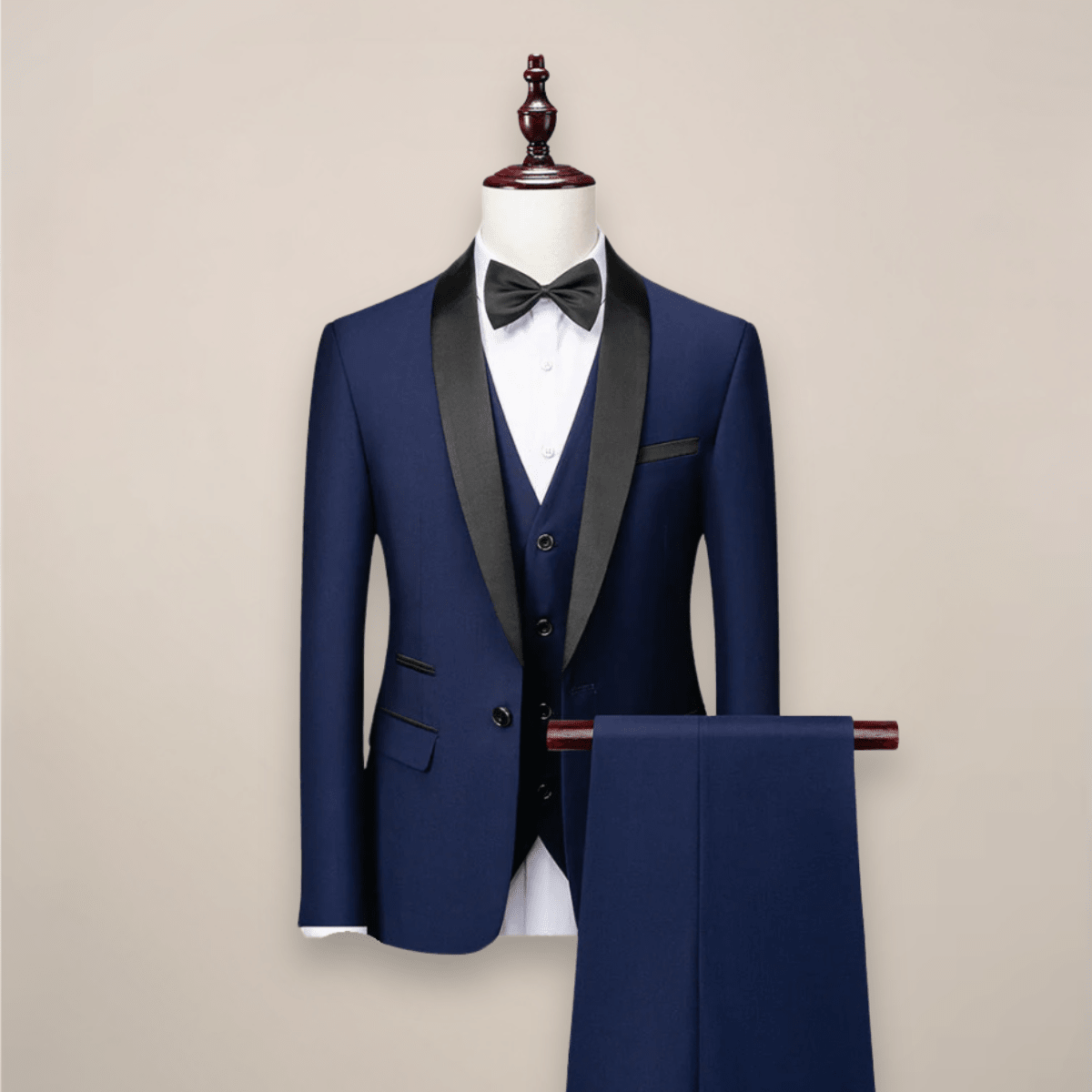 Garnitur Męski Trzyczęściowy | Smoking z Klapą Szalową i Kamizelką - Arkadya Outlet - Suits