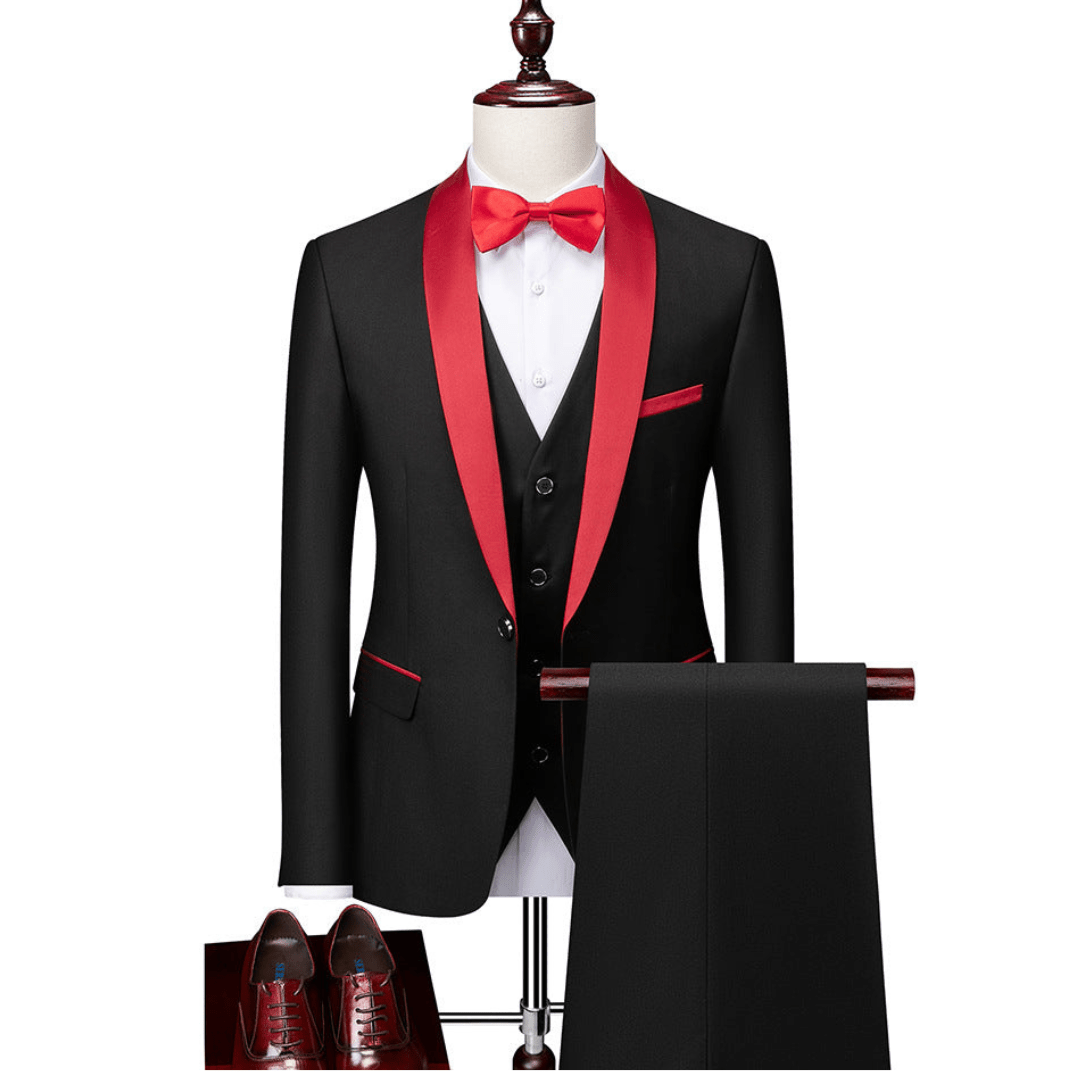 Garnitur męski trzyczęściowy z kołnierzem i kieszeniami - Arkadya Outlet - Men Suit