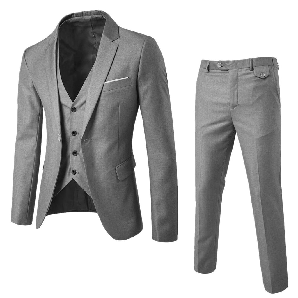 Garnitur trzyczęściowy męski krój slim formalny zestaw - Arkadya Outlet - Men Suit