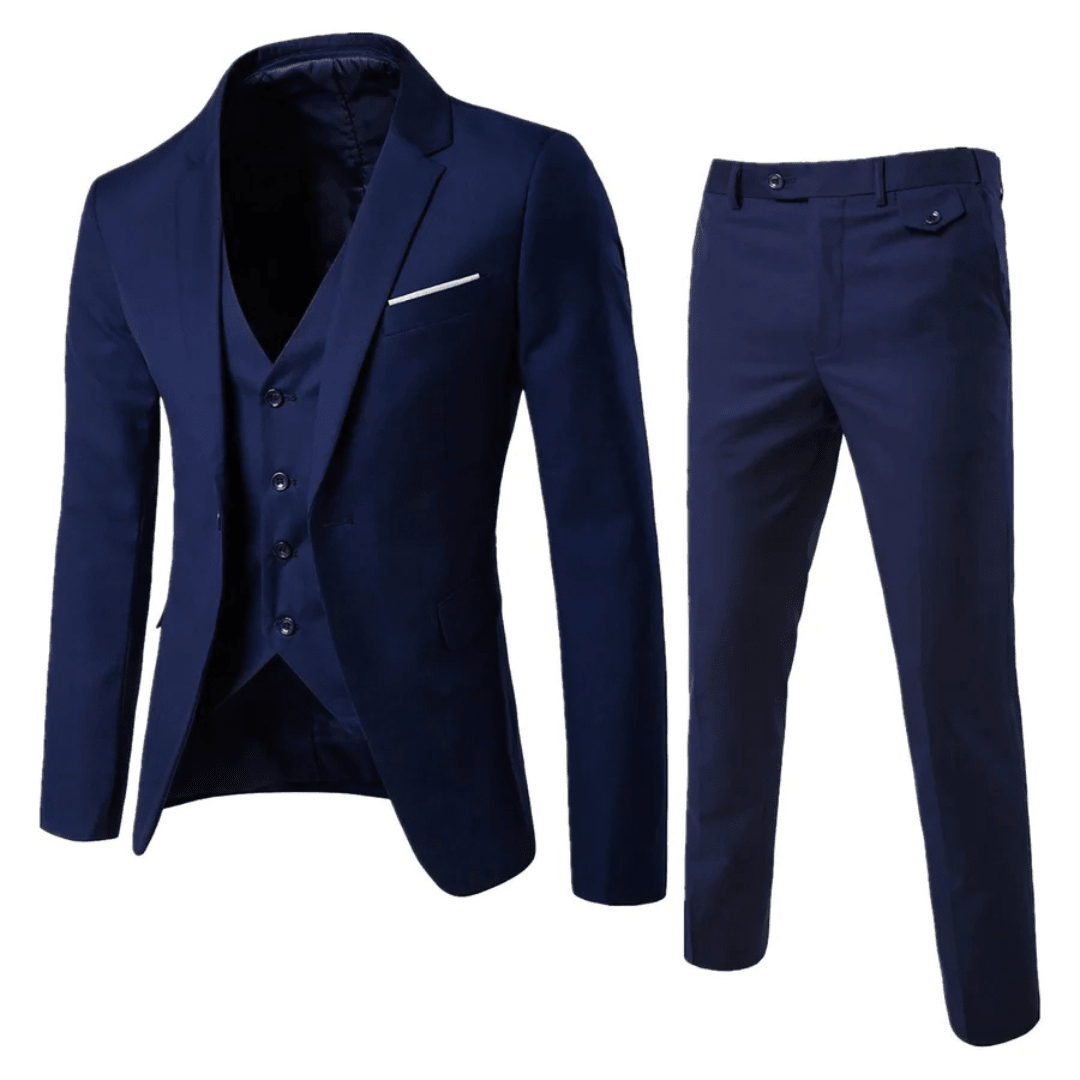 Garnitur trzyczęściowy męski krój slim formalny zestaw - Arkadya Outlet - Men Suit