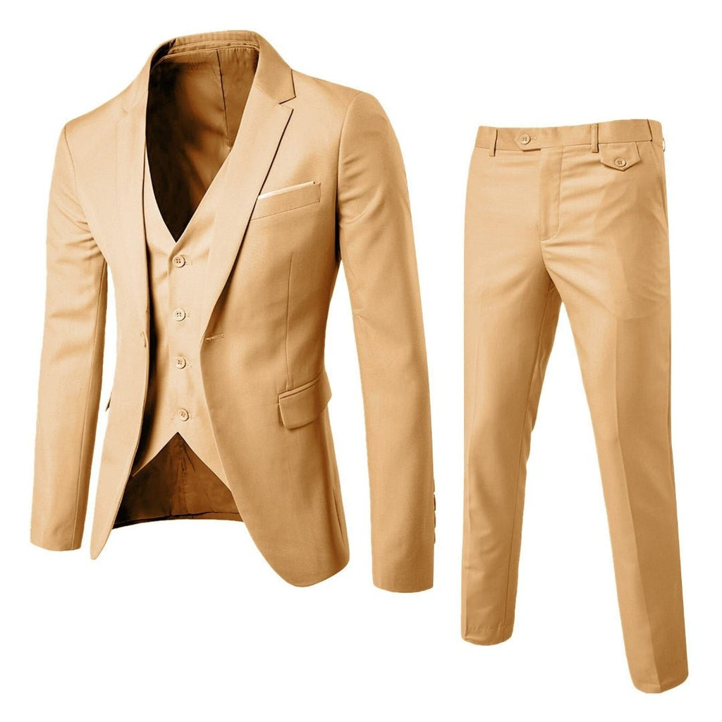 Garnitur trzyczęściowy męski krój slim formalny zestaw - Arkadya Outlet - Men Suit