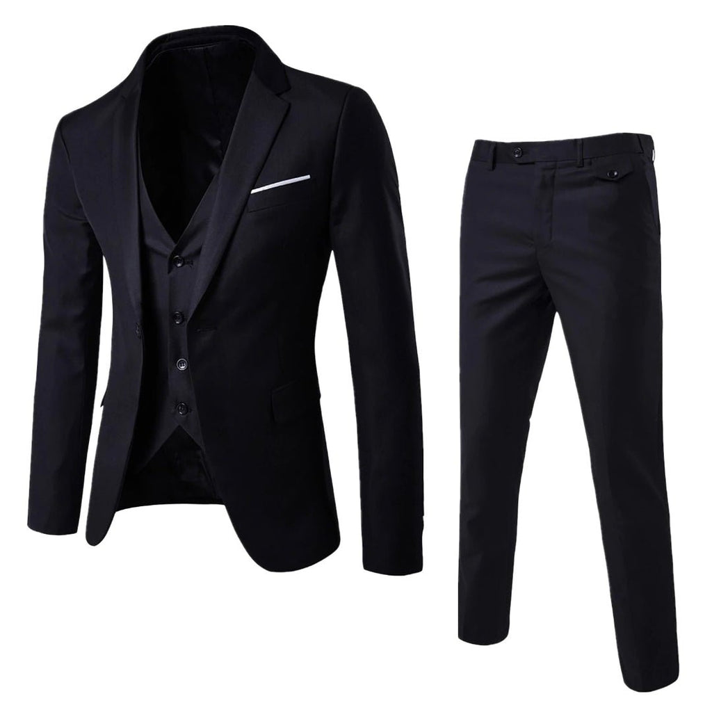 Garnitur trzyczęściowy męski krój slim formalny zestaw - Arkadya Outlet - Men Suit