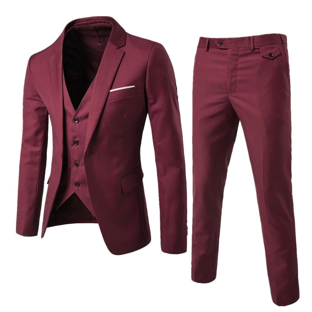 Garnitur trzyczęściowy męski krój slim formalny zestaw - Arkadya Outlet - Men Suit