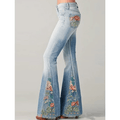 Jeansy damskie dzwony z haftem kwiatowym - Arkadya Outlet - Women Pants